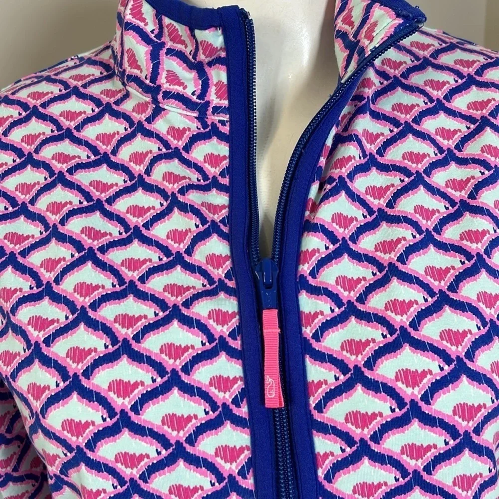 Vineyard Vines Girls Whale Tail Square Full Zip Jacket Blue Pink Sz 16
